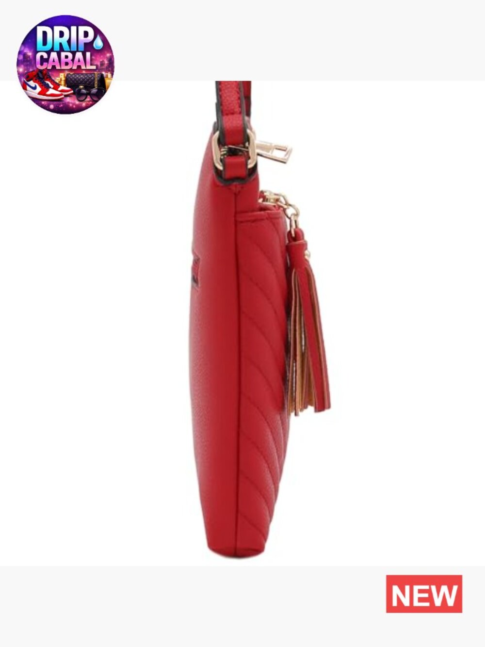 Chevron Quilted Medium Crossbody Bag with Tassel Accent Faux Leather - Picture 4 of 7